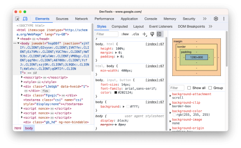 Dev Tools in Chrome